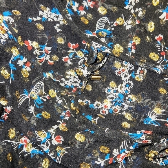 Veronica Beard Flynn Cold-Shoulder Floral Metalic Print Silk Blouse Size 2 - Picture 11 of 15